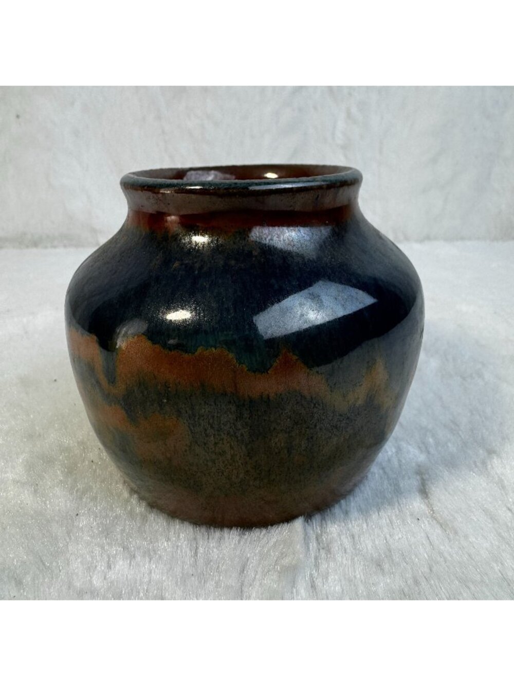 Handcrafted Glazed Ceramic Vase With Earthy Tones & Abstract Design